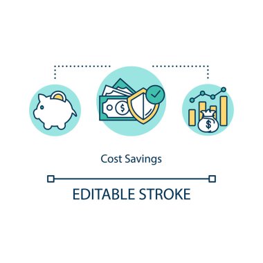 Tasarruf konsepti simgesi. Geliri arttır. Harcamalar azalıyor. Bütçe kontrolü. Ticari kâr fikri ince çizgi çizimi. Vektör izole edilmiş RGB renk çizimi. Düzenlenebilir vuruş
