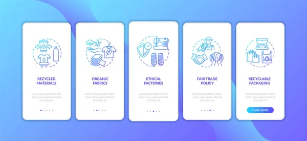 Etisk Tillverkare Onboarding Mobilapp Sida Skärm Med Begrepp Ekologiska Tyger — Stock vektor