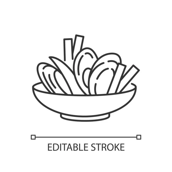 毛毛的像素完美的线形图标 传统的贻贝和薯片 法国国餐 细线可定制的示例 绕道标志 矢量孤立的轮廓图 可编辑笔划 — 图库矢量图片