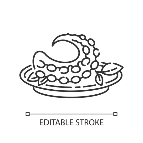 ポルボピクセルの完璧な線形アイコン ポルトガルのタコの食事 新鮮な魚介類と伝統的な料理 細い線のカスタマイズ可能なイラスト 輪郭のシンボル ベクトル絶縁外形図面 編集可能なストローク — ストックベクタ