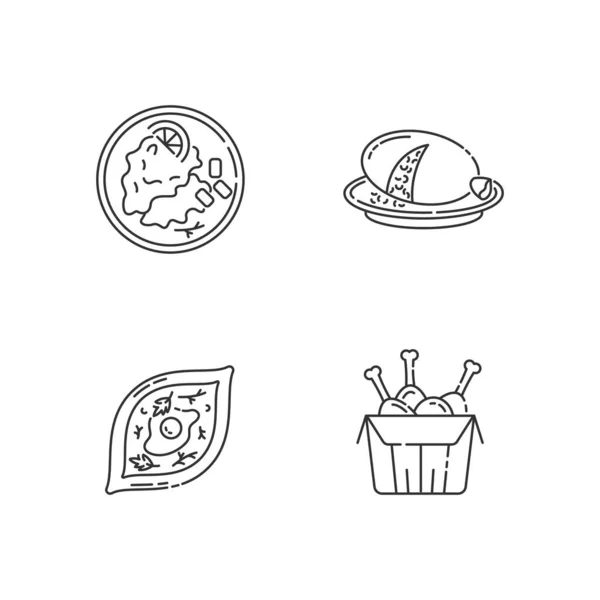 Conjunto Iconos Lineales Perfectos Píxeles Comida Rápida Haggis Escoceses Schnitzel — Vector de stock