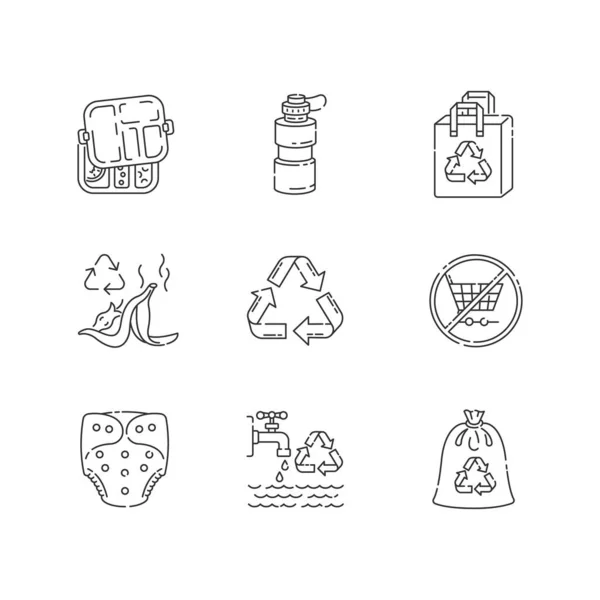 Conjunto Iconos Lineales Consumo Responsable Consejos Estilo Vida Sostenible Productos — Archivo Imágenes Vectoriales