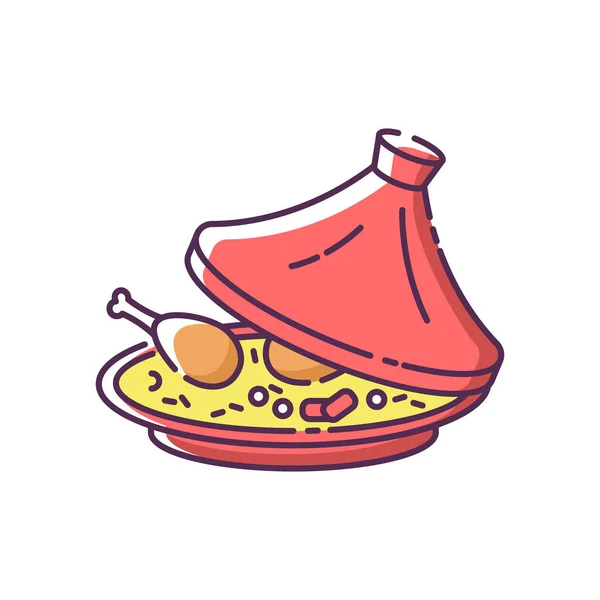 Tagine Icono Color Rgb Plato Nacional Vajilla Auténtica Comida Cocinada — Vector de stock