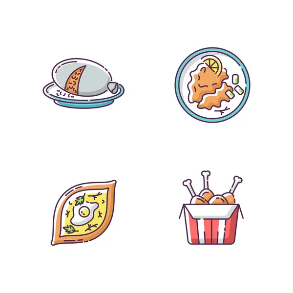 Fast Food Rgb Color Icons Set Scottish Haggis Wiener Schnitzel — Stock Vector