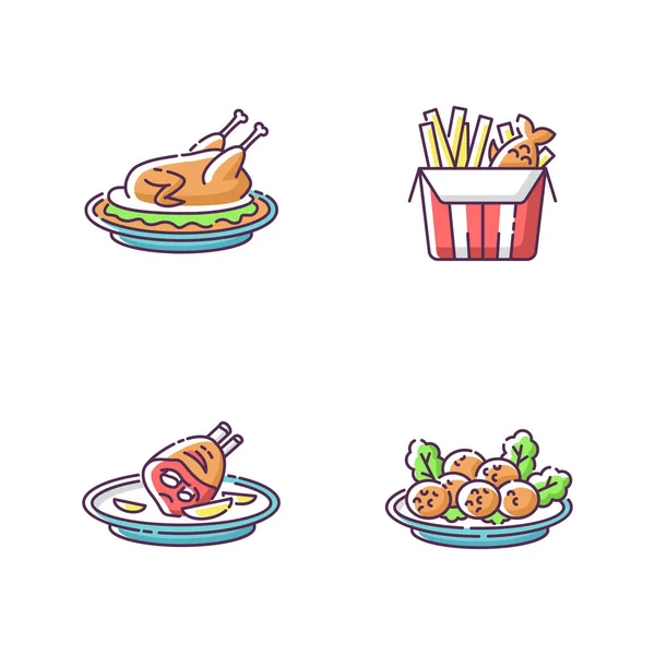Ікони Національних Кулінарних Виробів Rgb Встановлені Швидка Їжа Пекінська Качка — стоковий вектор