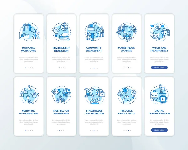 Produksi Ekologi Onboarding Aplikasi Mobile Halaman Layar Dengan Konsep Nol - Stok Vektor