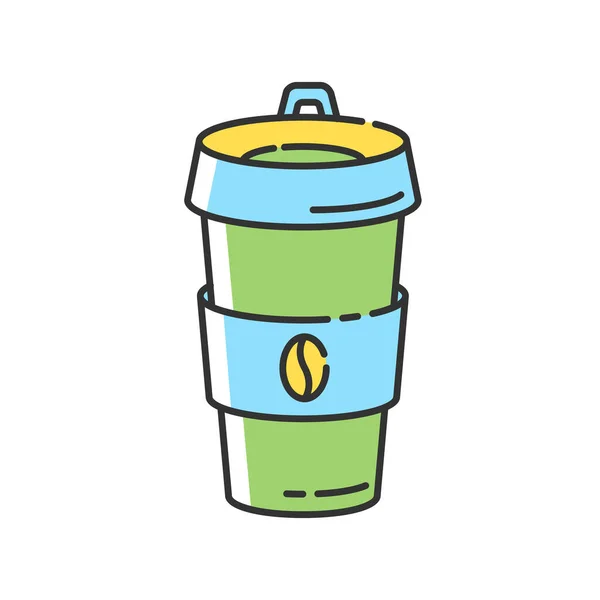 可重复使用的咖啡杯Rgb颜色图标 可生物降解的饮料容器 喝咖啡休息 负责任的消费 纸杯与饮料分离病媒图解 — 图库矢量图片