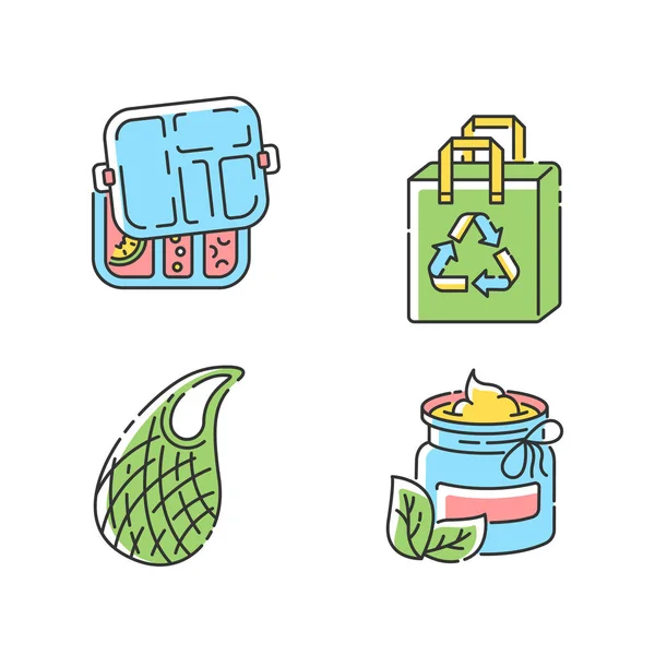 Conjunto Iconos Color Rgb Productos Ambientalmente Seguros Bolsa Malla Cosméticos — Vector de stock