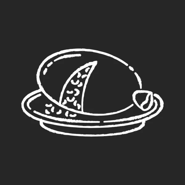 黑色背景上的Haggis粉笔白色图标 苏格兰味道鲜美的饭菜 国家布丁配方 在动物胃里烹调的食物 欧洲羊肉食品 孤立的矢量黑板插图 — 图库矢量图片