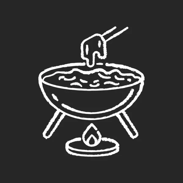 Tiza Fondue Queso Icono Blanco Sobre Fondo Negro Comida Rápida — Archivo Imágenes Vectoriales