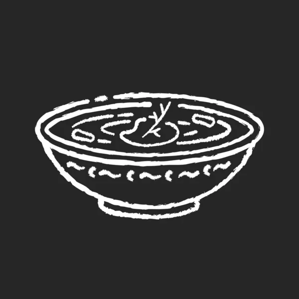 黑色背景上的白垩粉白色图标 乌克兰国家食品 传统的俄国配方 吃饭用的饭 奶油汤加调料放在锅里当午餐 孤立的矢量黑板插图 — 图库矢量图片