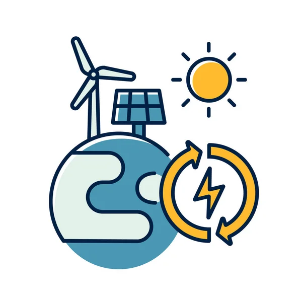 Hernieuwbare Energie Rgb Kleurenpictogram Alternatieve Energiebronnen Milieubescherming Planeet Met Zonnepaneel — Stockvector