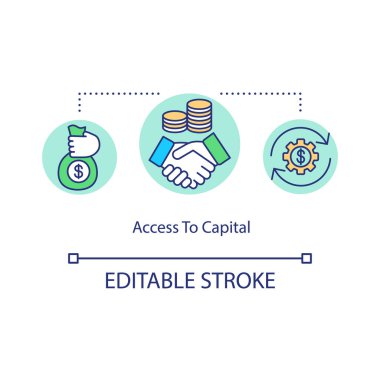 Sermaye konsepti simgesine erişim. Şirket fonu. Adil bir anlaşma için el sıkışalım. Ticari gelir. Ticari sermaye fikri ince çizgi çizimi. Vektör izole edilmiş RGB renk çizimi. Düzenlenebilir vuruş