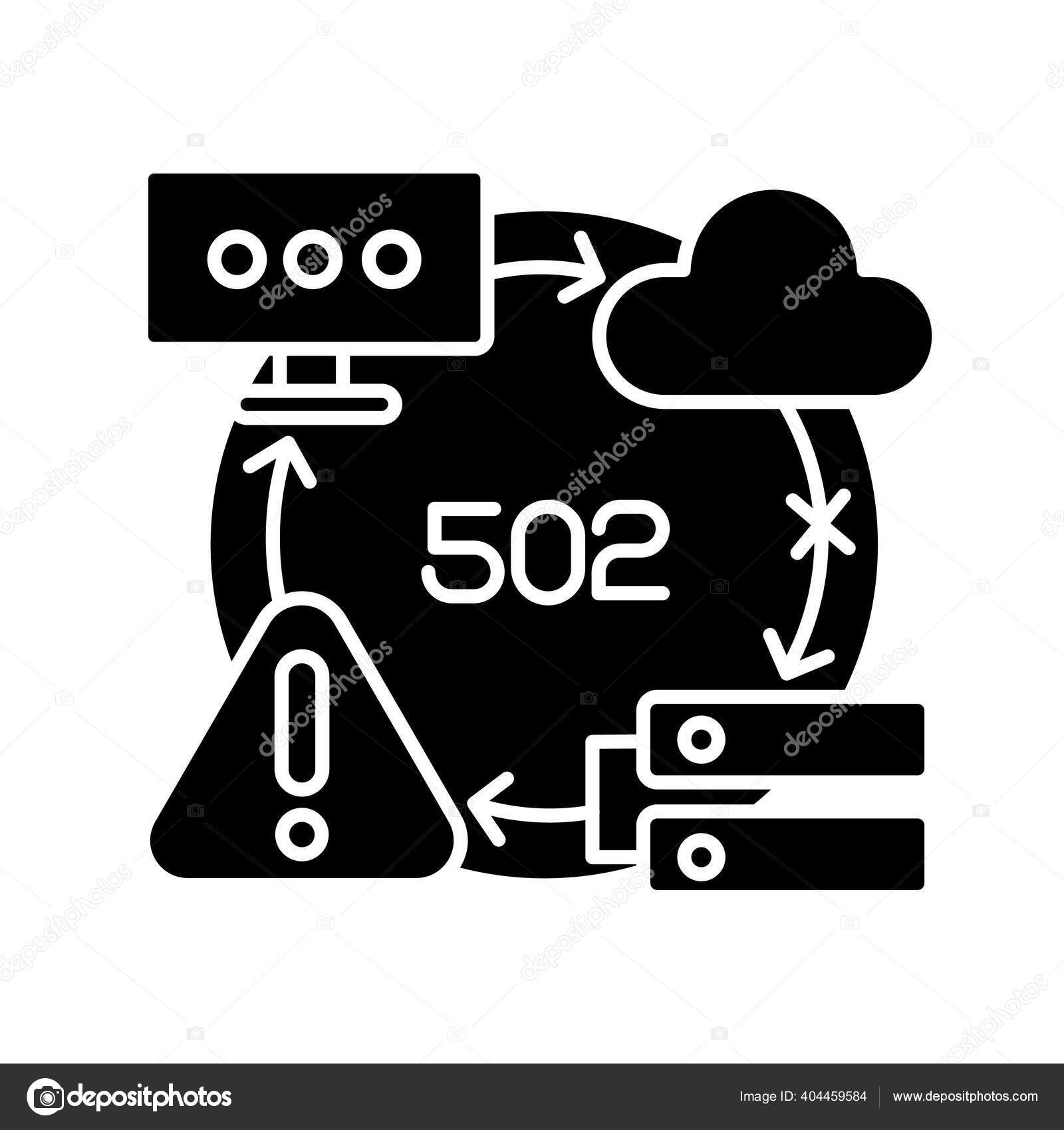 Bad gateway notification black glyph icon website access failure http 