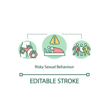 Riskli cinsel davranış konsepti ikonu. - Saldırı ve taciz. Seks işi. Güvenli bir ilişki değil. Cinsel eğitim fikri ince çizgi çizimi. Vektör izole edilmiş RGB renk çizimi. Düzenlenebilir vuruş