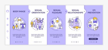 Cinsellik vektör şablonunda. Olumlu benlik imajı. Cinsel yolla bulaşan enfeksiyon önleme. Simgeli ilgili mobil web sitesi. Web sayfası basamak ekranları. RGB renk kavramı