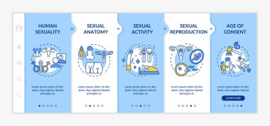 Sağlıklı seks hayatı vektör şablonunda. Anatomi ve biyoloji. Cinsel üreme. Reşit olma yaşı. Simgeli ilgili mobil web sitesi. Web sayfası basamak ekranları. RGB renk kavramı