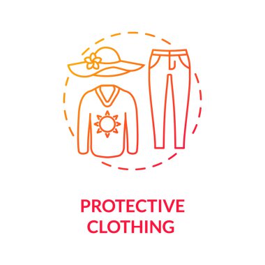 Koruyucu giysi konsepti ikonu. Karsinom. Dermatoloji. Güneş koruma giysileri. Ultraviyole koruma. Melanoma önleme fikri ince çizgi çizimi. Vektör izole edilmiş RGB renk çizimi