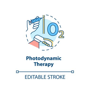 Photodynamic therapy concept icon. Phototherapy. Destroying abnormal cells with light. Photosensitizers. PDT idea thin line illustration. Vector isolated outline RGB color drawing. Editable stroke clipart