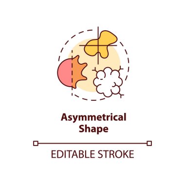 Asymmetrical shape concept icon. Warning sign. ABCDEs of Melanoma. Abnormal moles idea thin line illustration. Vector isolated outline RGB color drawing. Editable stroke clipart