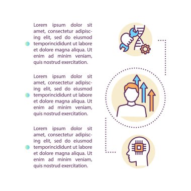 Metinli biyoteknoloji konsepti ikonu. Vücut geliştirme ve genetik mühendisliği. PPT sayfa vektör şablonu. Biyohack broşürü, dergi, doğrusal illüstrasyonlu kitapçık tasarımı ögesi
