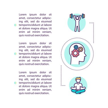 Vücut ve zihin hekleme konsepti simgesi. PPT sayfa vektör şablonu. Fitness ve meditasyon. Sağlıklı yaşam tarzı broşürü, dergi, doğrusal illüstrasyonlu kitapçık tasarımı ögesi