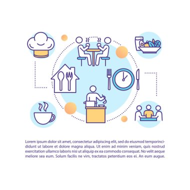 Üniversite kafeteryası konsept simgesi. Lise kafesi. Üniversite öğrencileri için mutfak tesisi PPT sayfa vektör şablonu. Broşür, dergi, kitapçık tasarım ögesi doğrusal çizimler