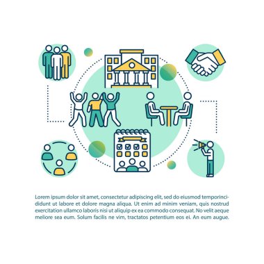 Metinli öğrenci aktiviteleri konsepti simgesi. Birinci sınıflar için ders programı. Üniversite yaşam tarzı PPT sayfa vektör şablonu. Broşür, dergi, kitapçık tasarım ögesi doğrusal çizimler