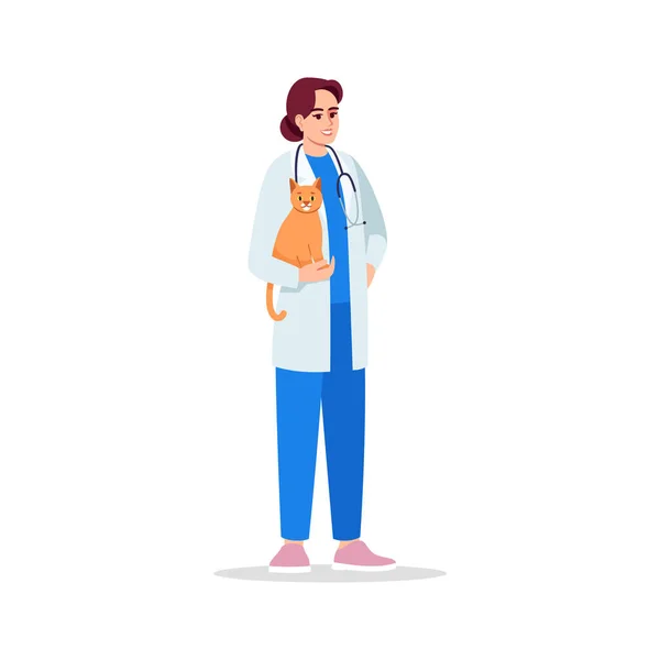 Veterinär Semi Platt Rgb Färg Vektor Illustration Kvinnlig Läkare Djursjukhuset — Stock vektor