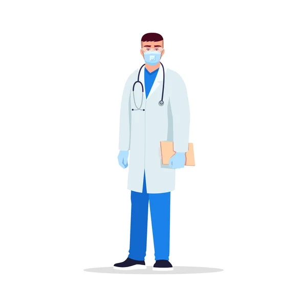 Infektionssjukdomsspecialist Semi Platt Rgb Färg Vektor Illustration Manlig Virolog Sjukhuspersonal — Stock vektor