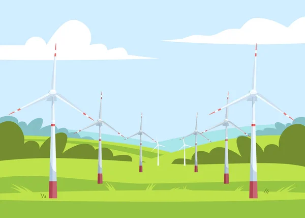 Alternatieve Energie Semi Vlakke Vector Illustratie Ecologische Elektriciteitsproducenten Windmolens Het — Stockvector