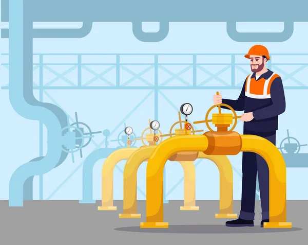 Pipeline Maintenance Semi Flat Vector Illustration Gasman Trabajando Producción Combustible — Vector de stock