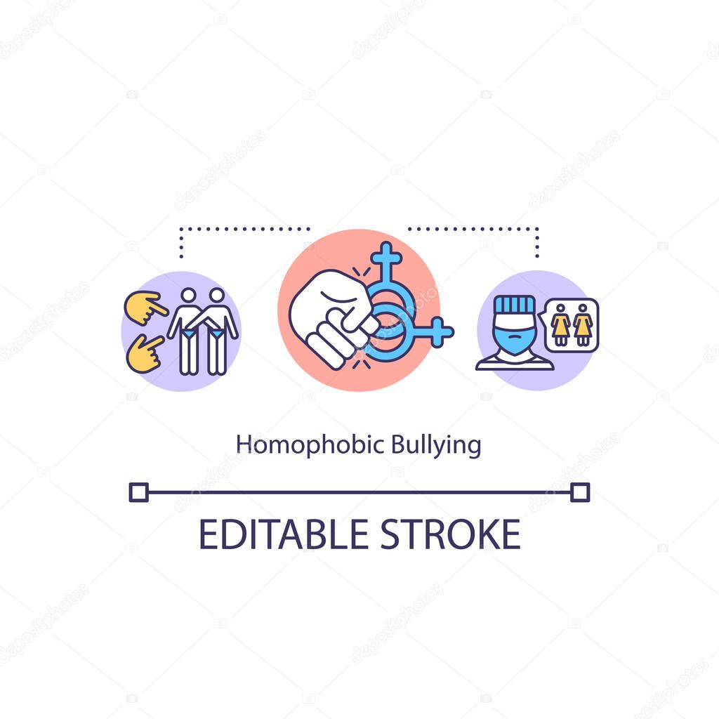 Homophobic bullying concept icon. Abuse homosexual people. Harassment in school. Gay rights. Sexual education idea thin line illustration. Vector isolated outline RGB color drawing. Editable stroke