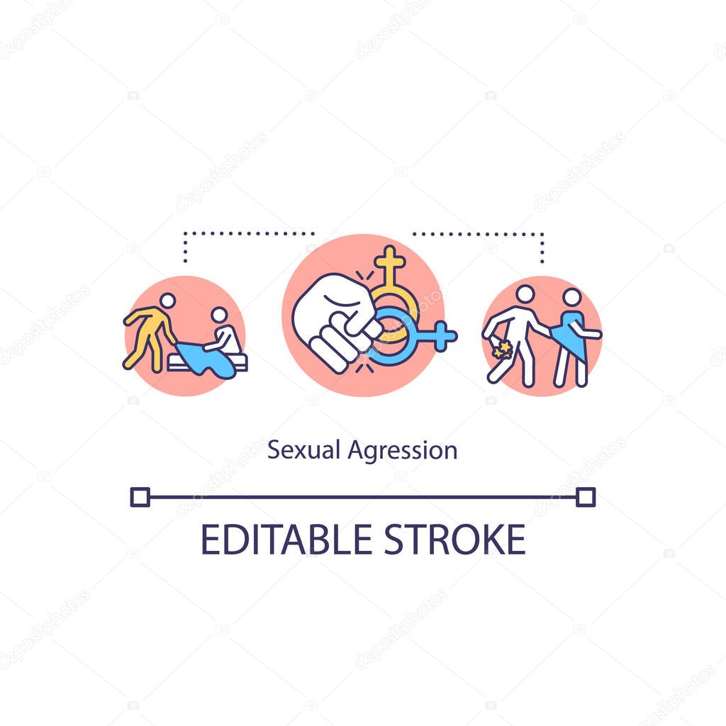 Sexual aggression concept icon. Assault and domestic violence. Stop harassment. Sexual education idea thin line illustration. Vector isolated outline RGB color drawing. Editable stroke