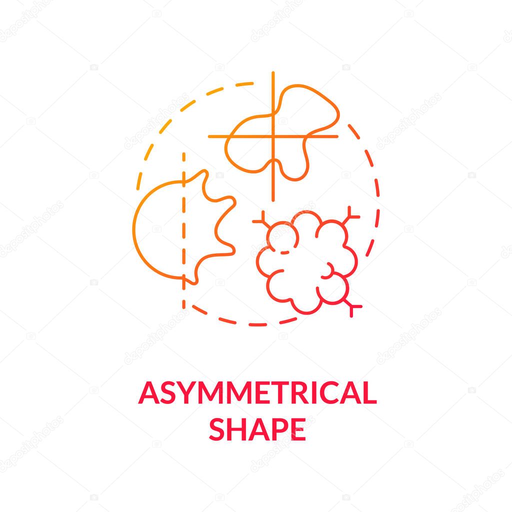 Asymmetrical shape concept icon. Skin cancer warning signs. ABCDEs of Melanoma. Oncology diagnostics. Abnormal moles idea thin line illustration. Vector isolated outline RGB color drawing