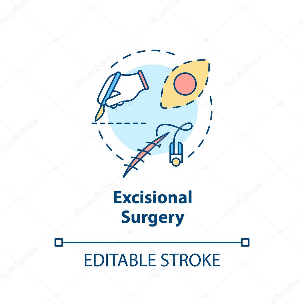 Excisional surgery concept icon. Skin lesions. Tumor removal. Melanoma treatment. Excisional biopsy idea thin line illustration. Vector isolated outline RGB color drawing. Editable stroke