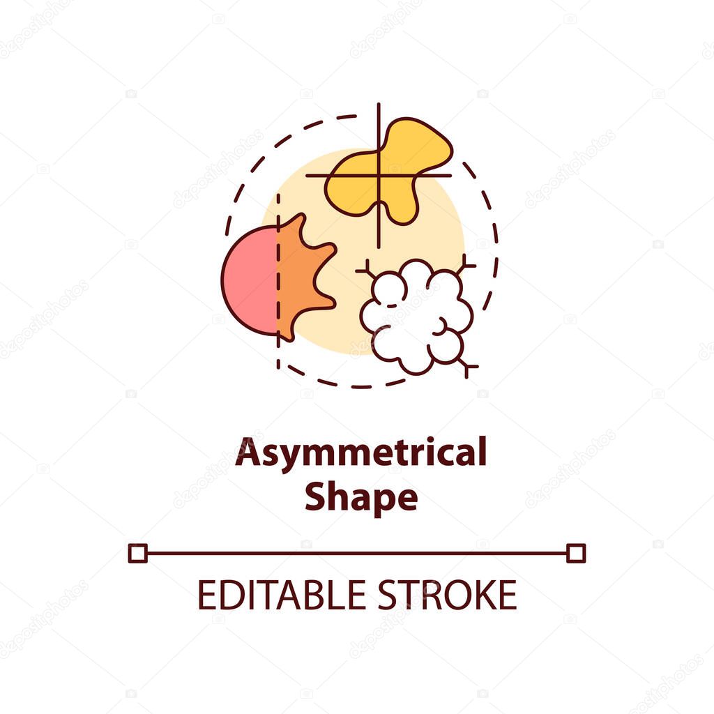 Asymmetrical shape concept icon. Warning sign. ABCDEs of Melanoma. Abnormal moles idea thin line illustration. Vector isolated outline RGB color drawing. Editable stroke