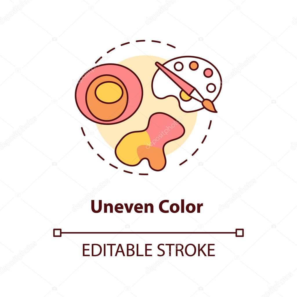 Uneven color concept icon. Warning symptomes. ABCDEs of Melanoma. Cancerous spots. Atypical moles idea thin line illustration. Vector isolated outline RGB color drawing. Editable stroke