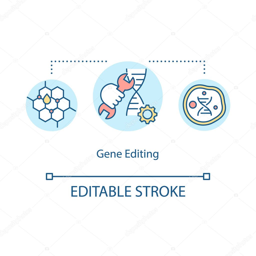 Gene editing concept icon. Biohacking, bioengineering idea thin line illustration. Genome improvement, DNA structure modification. Vector isolated outline RGB color drawing. Editable stroke