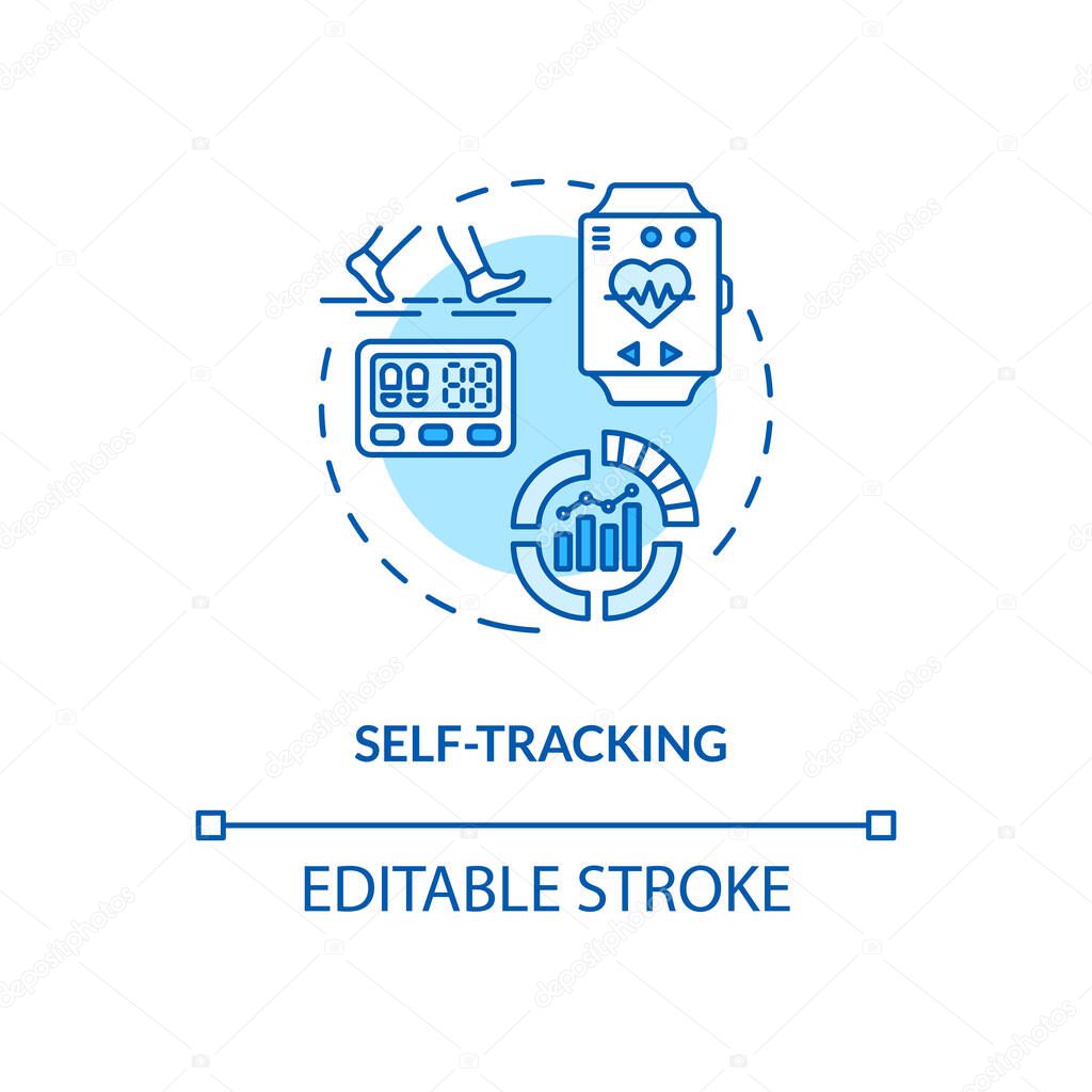 Self tracking concept icon. Healthy lifestyle, biohacking idea thin line illustration. Heart rate and pulse monitoring technologies. Vector isolated outline RGB color drawing. Editable stroke