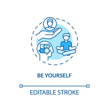 Turkuaz konsept ikonu ol. Psikolojik refah. Öğrenci akıl sağlığı. Kendini kabul etme fikri ince bir çizgi çizimi. Vektör izole edilmiş RGB renk çizimi. Düzenlenebilir vuruş