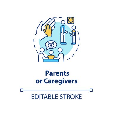 Ebeveynler ya da bakıcılar konsepti ikonu. Geleneksel cinsel eğitim fikri ince çizgi çizimi. İnsan cinselliğini ebeveynlerden öğreniyorum. Vektör izole edilmiş RGB renk çizimi. Düzenlenebilir vuruş