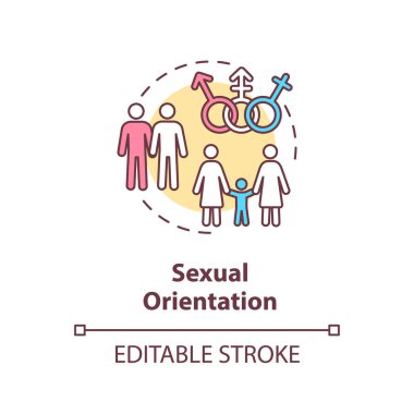 Cinsel yönelim konsepti ikonu. LGBTQ topluluğu, cinsel eğitim fikri ince çizgi çizimi. Cinsiyet tanımlama özgürlüğü ve eşitlik. Vektör izole edilmiş RGB renk çizimi. Düzenlenebilir vuruş