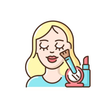 Makyaj RGB renk simgesi. Güzellik salonu. Doğal yüz kozmetikleri. Kişisel bakım. Makyöz servisi. Güzellik prosedürleri. Kadınlar makyaj yapar. Güzellik hizmetleri. İzole vektör illüstrasyonu
