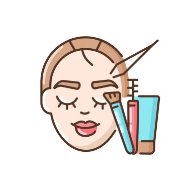 Krow sanatının RGB renk simgesi. Kaş kaplaması ve boyama. Güzellik salonu. Yarı kalıcı kaş makyajı. Mikro patinaj. Güzellik prosedürleri. Güzellik hizmetleri. İzole vektör illüstrasyonu