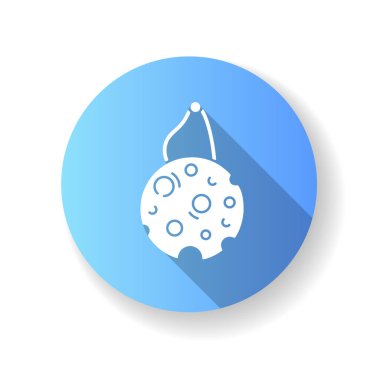 Eko sünger mavi düz tasarım uzun gölge simgesi. Sürdürülebilir yaşam tarzı, sıfır atık. Sorumlu tüketim, yeniden kullanılabilir ev ürünü. Mutfak, banyo süngeri silueti RGB renk çizimi