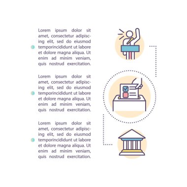 Metinli siyasi haklar kavramı simgesi. İnsan hakları. Demokrasi. Oy verme sandığı. Doğal adalet. PPT sayfa vektör şablonu. Broşür, dergi, kitapçık tasarım ögesi doğrusal çizimler