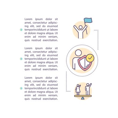 Metinli bireysel haklar kavramı simgesi. İnsan hakları. Cinsiyet eşitliği. Demokrasi. Güçlendirme. PPT sayfa vektör şablonu. Broşür, dergi, kitapçık tasarım ögesi doğrusal çizimler