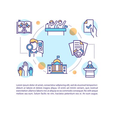 Legislative documents concept icon with text. Elections. Political rights and participation. PPT page vector template. Brochure, magazine, booklet design element with linear illustrations clipart