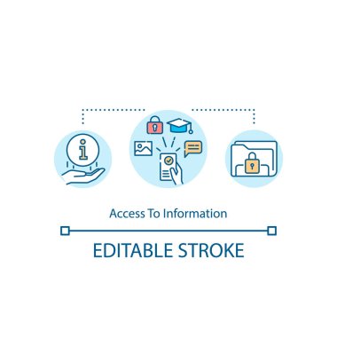 Bilgi konsepti simgesine erişim. Erişilebilir bilgi fikri ince çizgi çizimi. Açık ve sınırsız veri erişimi. Küreselleşme. Vektör izole edilmiş RGB renk çizimi. Düzenlenebilir vuruş